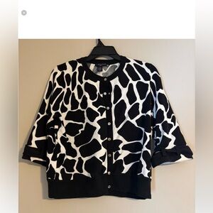 Elena Solano Black and White Animal Print Cardigan | 2x | Quiet Luxury Corpcore